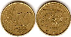 монета Испания 10 евро центов 2005