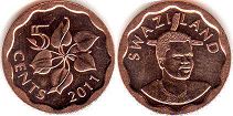 монета Свазиленд 5 центов 2011