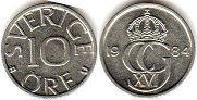 монета Швеция 10 эре 1984