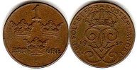 монета Швеция 1 эре 1950