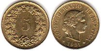 монета Швейцария 5 раппенов 1981