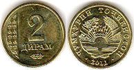 монета Таджикистан 2 дирама 2011