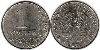 монета Таджикистан 1 сомони 2011