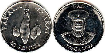 монета Тонга 20 сенити 2002