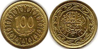 монета Тунис 100 миллимов 2005