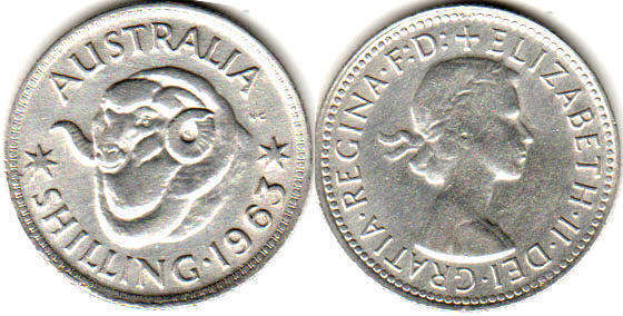 Австралия монета 1 шиллинг 1963 Elizabeth II
