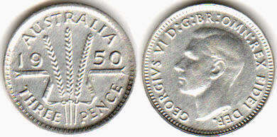 Австралия монета 3 пенса 1950