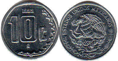 Мексика монета 10 сентаво 1999