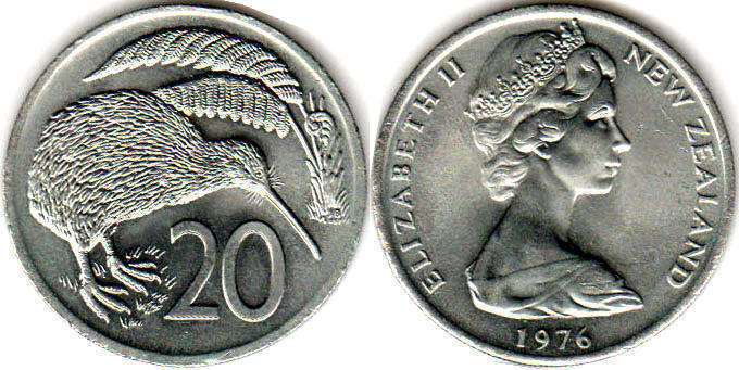 монета Новая Зеландия 20 центов 1976