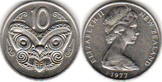 монета Новая Зеландия 10 центов 1977