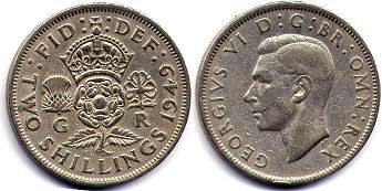 монета Великобритания 2 шиллинга 1949