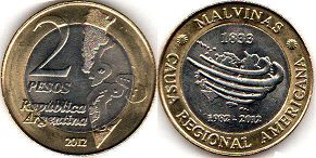монета Аргентина 2 песо 2012