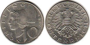 монета Австрия 10 шиллингов 1977