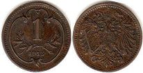 монета Австрийская Империя 1 геллер 1915