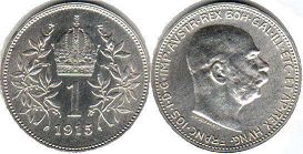 монета Австрийская Империя 1 корона 1915