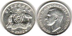 монета Австралия 6 пенсов 1942