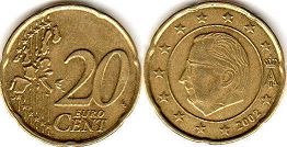 монета Бельгия 20 евро центов 2002