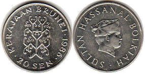 монета Бруней 20 сен 1986