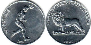 монета Конго 50 сантимов футбол 2002
