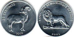 монета Конго 25 сантимов 2002