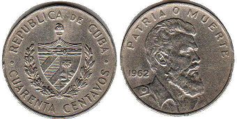 монета Куба 40 сентаво 1962
