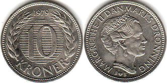 монета Дания 10 крон 1979
