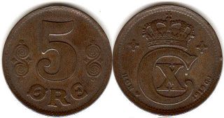 монета Дания 5 эре 1919