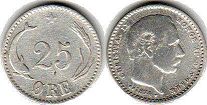монета Дания 25 эре 1874