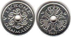 монета Дания 1 крона 2007