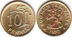 монета Финляндия 10 пенни 1977