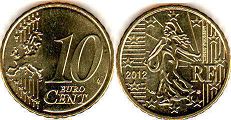 монета Франция 10 евро центов 2012