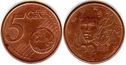 монета Франция 5 евро центов 2006