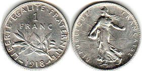 монета Франция 1 франк 1918