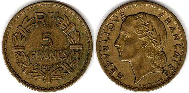 монета Французских Колоний 5 сантимов 1946