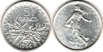 монета Франция 5 франков 1964
