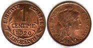монета Франция 1 сантим 1920