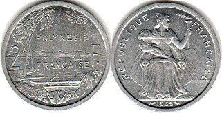 монета Французская Полинезия 2 франка 1965