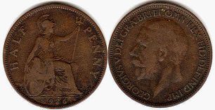 монета Великобритания 1/2 пенни 1926