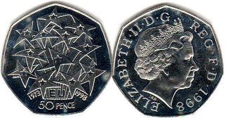 монета Великобритания 50 пенсов 1998