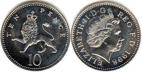 монета Великобритания 10 пенсов 1998