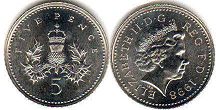 монета Великобритания 5 пенсов 1998