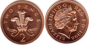 монета Великобритания 2 пенса 1998
