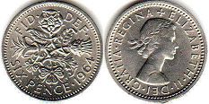 монета Великобритания 6 пенсов 1964