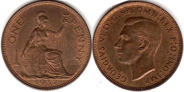 монета Великобритания 1 пенни 1937