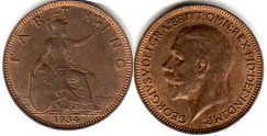 монета Великобритания 1 фартинг 1934