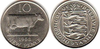 монета Гернси 10 новых пенсов 1968