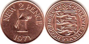 монета Гернси 2 новых пенса 1971