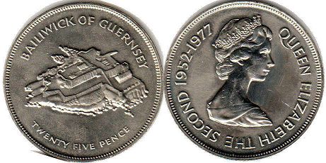 монета Гернси 25 пенсов 1977