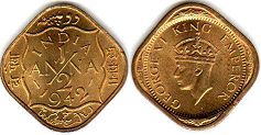монета Британская Индия 1/2 анны 1942