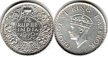 монета Британская Индия 1/4 рупии 1940